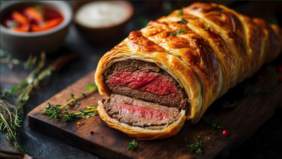 Wellington galleguiño con Ternera Gallega, Queso de Arzúa y setas